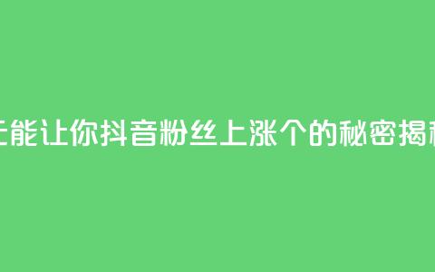 1元能让你抖音粉丝上涨100个的秘密揭秘 第1张 1元能让你抖音粉丝上涨100个的秘密揭秘 第1张