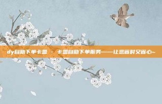 dy自助下单卡盟 - 卡盟自助下单服务——让您省时又省心~
