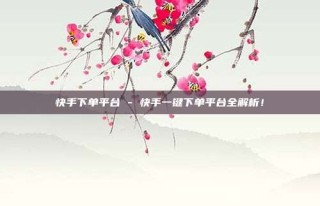 快手下单平台 - 快手一键下单平台全解析！