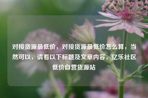 对接货源最低价	，对接货源最低价怎么算，当然可以，请看以下标题及文章内容	，亿乐社区低价自营货源站  第1张
